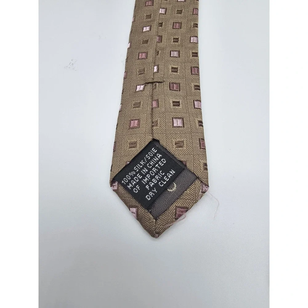 Calvin Klein Tie Light Brown Pink Geometric Necktie 57